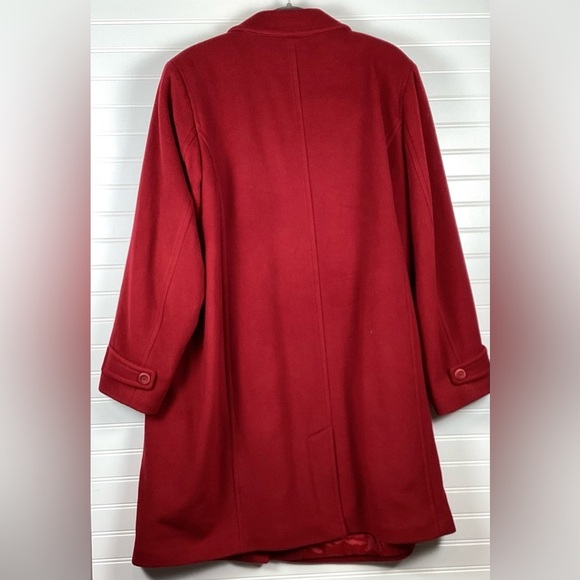 LL Bean womens red lambs wool DRESS Coat 1X Thinsulate lining-kick pleat - Picture 6 of 12